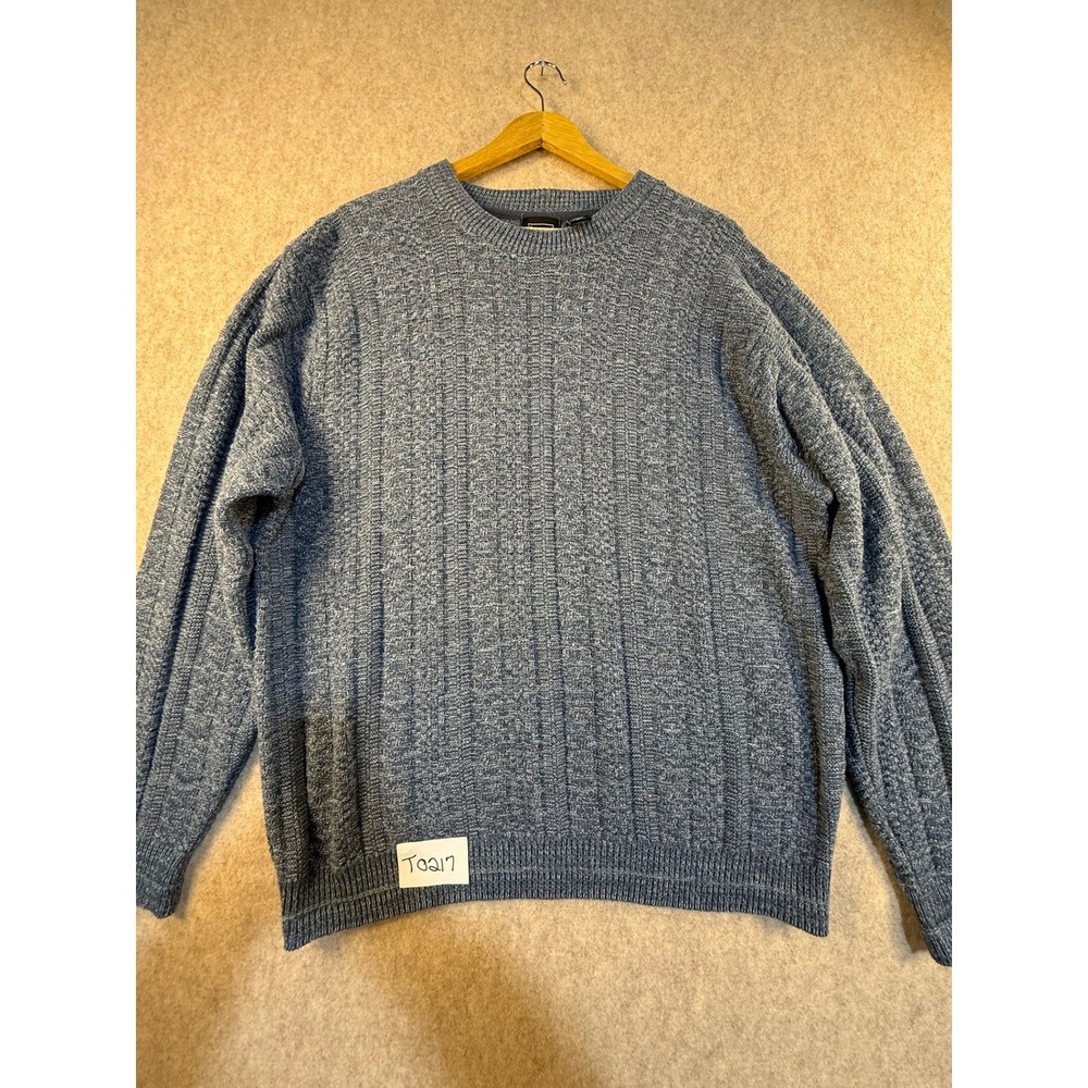 Haggar Mens XL‎ Blue Marl Ribbed Knit Crewneck Sweater Cotton Blend Pullover